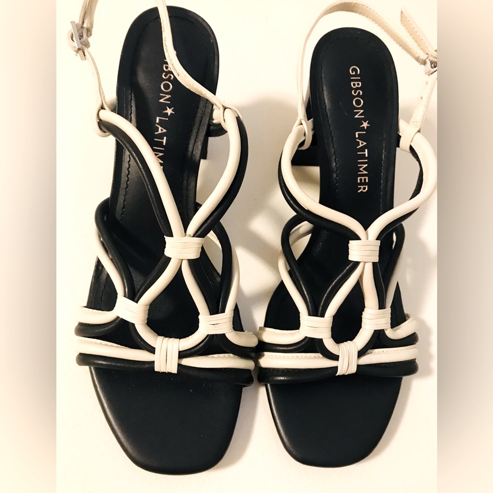 Brand New! Gibson Latimer Leather Black & White Sandals.- Size 8.5 - Heel high 5